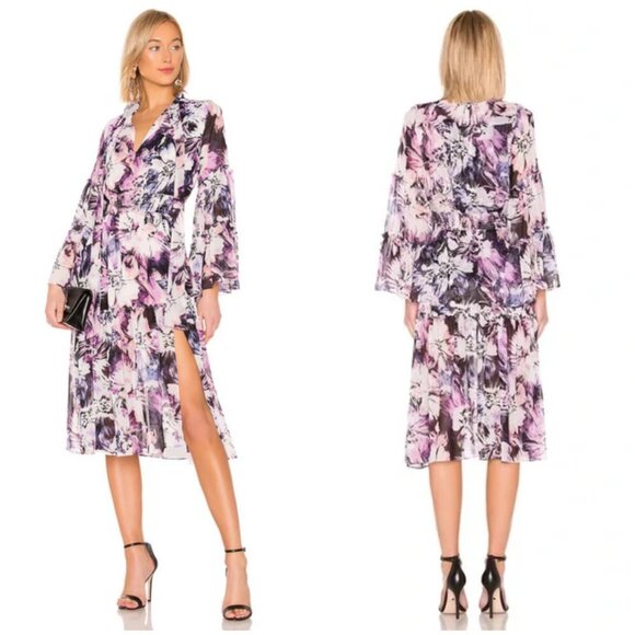 💕MISA LOS ANGELES💕 Merce Dress ~ Purple Floral Print Large EUC - Picture 1 of 12